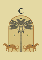 Boho mystical vector poster with cheetah wild cat. Elements in trendy bohemian design, © Natalya Nepran