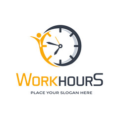 People Hours or Work Time vector logo template. This logo human and clock symbol.