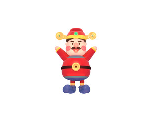 3d rendered isolated Chinese God of Wealth cartoon character on a transparent background.
