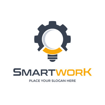 Smart work vector logo template. This design use lamp and gear symbol.