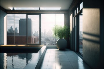 Fototapeta premium Modern luxury rooftop scene - Illustration created with generative ai