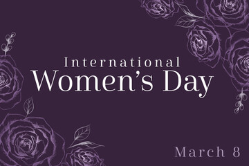 Hand sketched vector roses and text for International Women's Day, March 8
