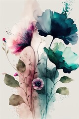 watercolor ink flowers background delicate transparent colors  generative ai