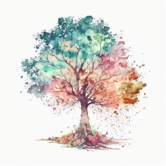 Fototapeta na wymiar a cute woodland forest tree in watercolor, artistic, pastel colors generative ai
