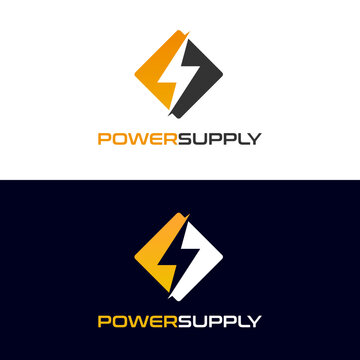 Power Supply with thunder or flash vector logo template
