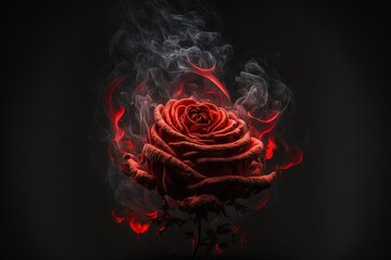  a red rose with smoke rising from it on a black background with a black background and a black background with a red rose with smoke rising from it.  generative ai - obrazy, fototapety, plakaty