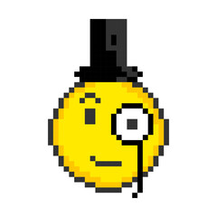 Fototapeta premium Face with monocle and hat. Pixel art emoticons. Vector illustration.