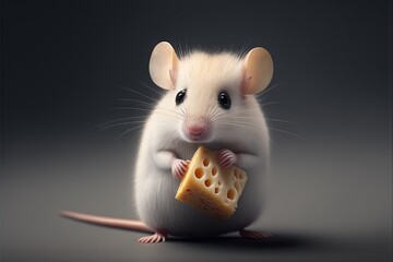  a mouse with a piece of cheese in its hand and a piece of cheese in its other hand, on a dark background, with a gray background.  generative ai