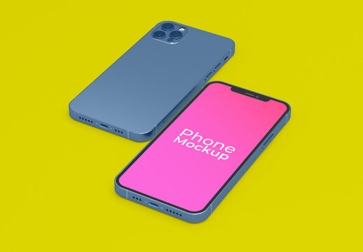 Phone Right Side and Upside Down Mockup Isometric View