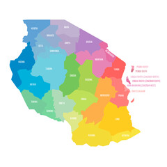 Tanzania political map of administrative divisions