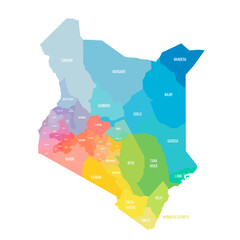 Kenya political map of administrative divisions - obrazy, fototapety, plakaty