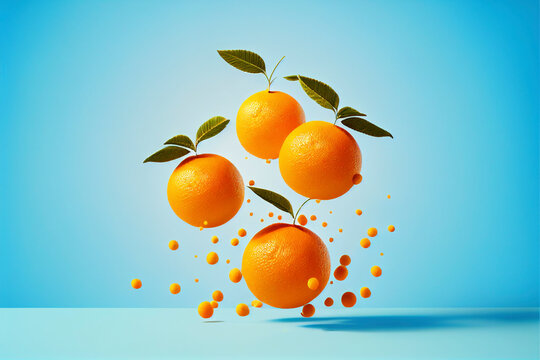 Creative levitation oranges background created with generative Ai technology