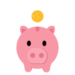 pink piggy bank with coins, money. Vector