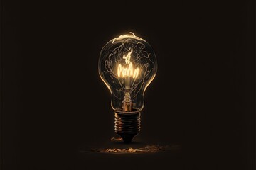  a light bulb with a glowing light inside of it on a black background with a small amount of smoke coming out of the light bulb.  generative ai