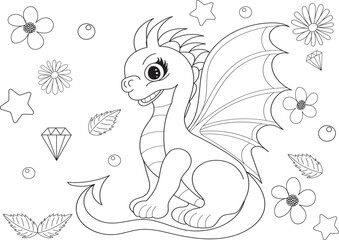 dragon for childrens coloring book, character