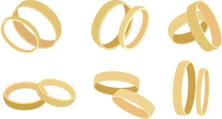 set of wedding rings in flat style, vector