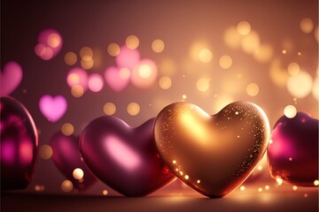 Liebevolle Gru&szlig;karte Valentinstag Muttertag Motiv mit Herzen und Rosen in Rot Gold, ai generativ