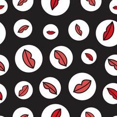 Vector seamless repeat pattern with red lips and a black background