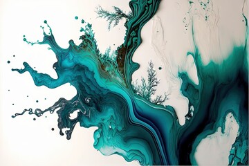  an abstract painting of blue and green colors on a white background with a black and white swirl in the center of the image and a green and white background.  generative ai