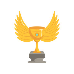 Trophy cup with wings vector illustration. Cartoon golden trophy in reward for sports isolated on white background. Prize award, championship concept