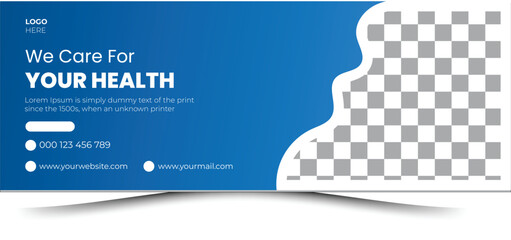 vector card. Medical Treatment Health Care, Facebook Cover and Social Media Post. Medical and healthcare cover photo design or web banner for medical service business