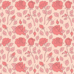 Seamless pattern with retro pink colors hearts.