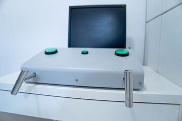 Driver test psychotechnical machine to renew driver license in a medical clinic.