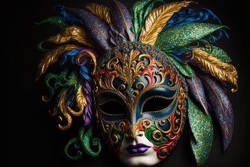Schöne venezianische Karneval Maske mit Verzierungen und Ornamente Nahaufnahme, ai generativ