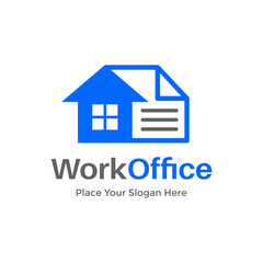 Work office or office building vector logo template. Home with sheet symbol