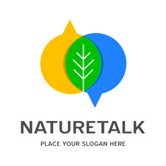 Talking about nature vector template. Modern design with bubble chat and leaf