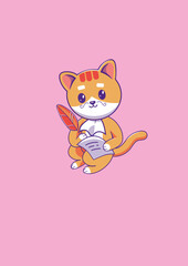 Cat Writer Poet with a Feather and Mustache