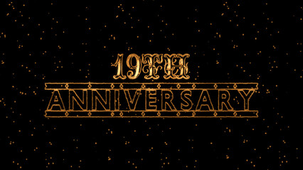 Gold Text Color. Poster template for celebrating 19 th Anniversary event party on black background.