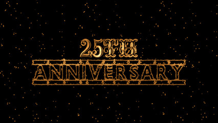 Gold Text Color. Poster template for celebrating 25 th Anniversary event party on black background.