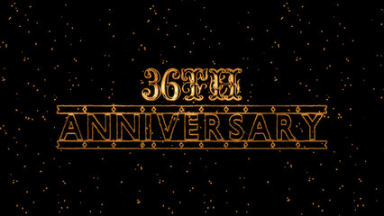 Gold Text Color. Poster template for celebrating 36 th Anniversary event party on black background.
