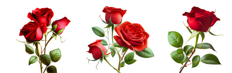 Red Roses for Valentine's Day on a transparent background for decorating projects. AI generative