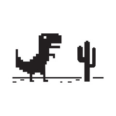 Pixel art of dinosaur icon vector describing offline error for internet symbol illustration