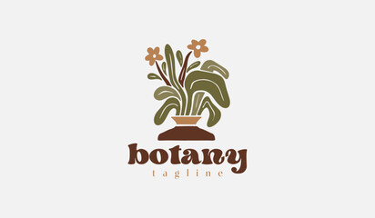 Botanical Plant Flower Monoline Line Art Line Drawing. Universal creative premium symbol. Vector illustration. Creative Minimal design template