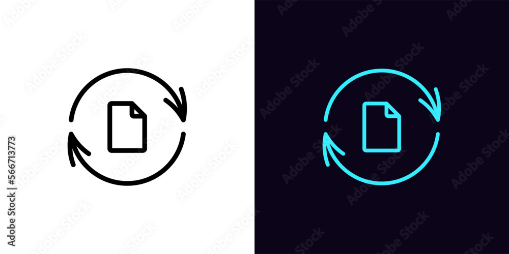 Poster outline file update icon, with editable stroke. update arrows frame with document sign, file sync pi
