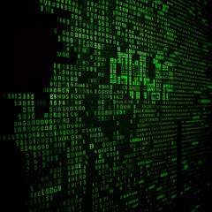 Fototapeta premium Green Matrix Virtual Digital Rain on Computer Screen