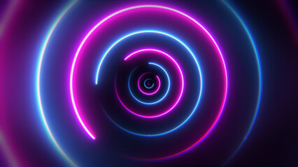 Blue and purple neon tunnel made by circles