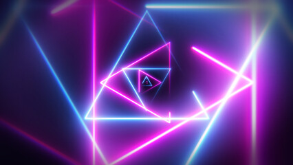 Fototapeta premium Blue and purple neon tunnel made by triangles