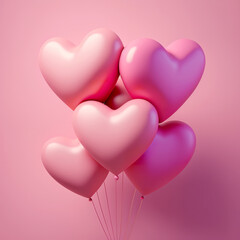 Obraz na płótnie Canvas Heart shaped balloons on pink background. Symbol of love. Valentines day background. Love background. Velentines day illustration. Generative, ai