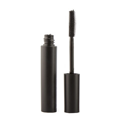 Black mascara brush in black case isolated on white backg