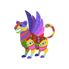 Fantastic griffon as traditional Mexican decorative element isolated on white background. Colorful Mexican alebrije vector illustration. Mexico, decoration, celebration concept