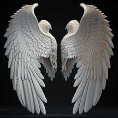A pair of angle's white feather wings, top lights, isolated on simple background.