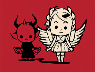 Demon and angel. Concept of good and evil..