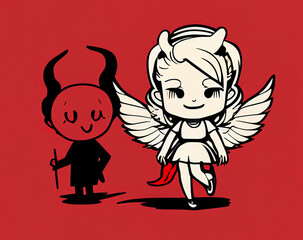 Demon and angel. Concept of good and evil..