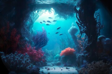Naklejka na ściany i meble Beautiful underwater scenery, Coral reef, AI, Created with AI, Generative AI