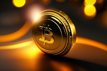 Bitcoin coin closeup illuminated