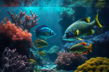 Obraz na płótnie Canvas Beautiful underwater scenery, Coral reef, AI, Created with AI, Generative AI